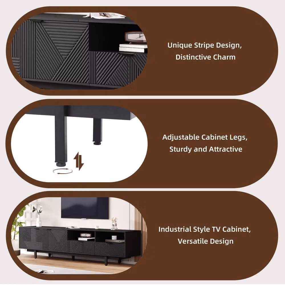 Matteo Modern Bohemian Black Geometric TV Cabinet for up to 90 Inch TVs – 4