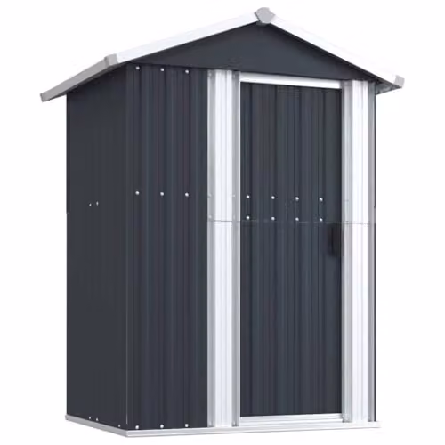 vidaXL Galvanised Steel Garden Shed in Anthracite, W/D/H: 126 x 97.5 x 177 cm