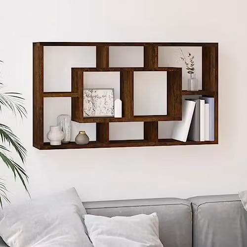 vidaXL Wall Mounted Display Shelf with 8 Compartments in Smoked Oak Brown – 2
