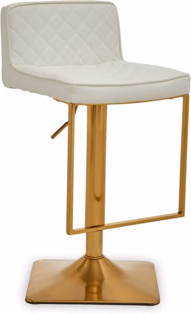 Orsina White and Gold Synthetic Leather Bar Stool with Metal Frame