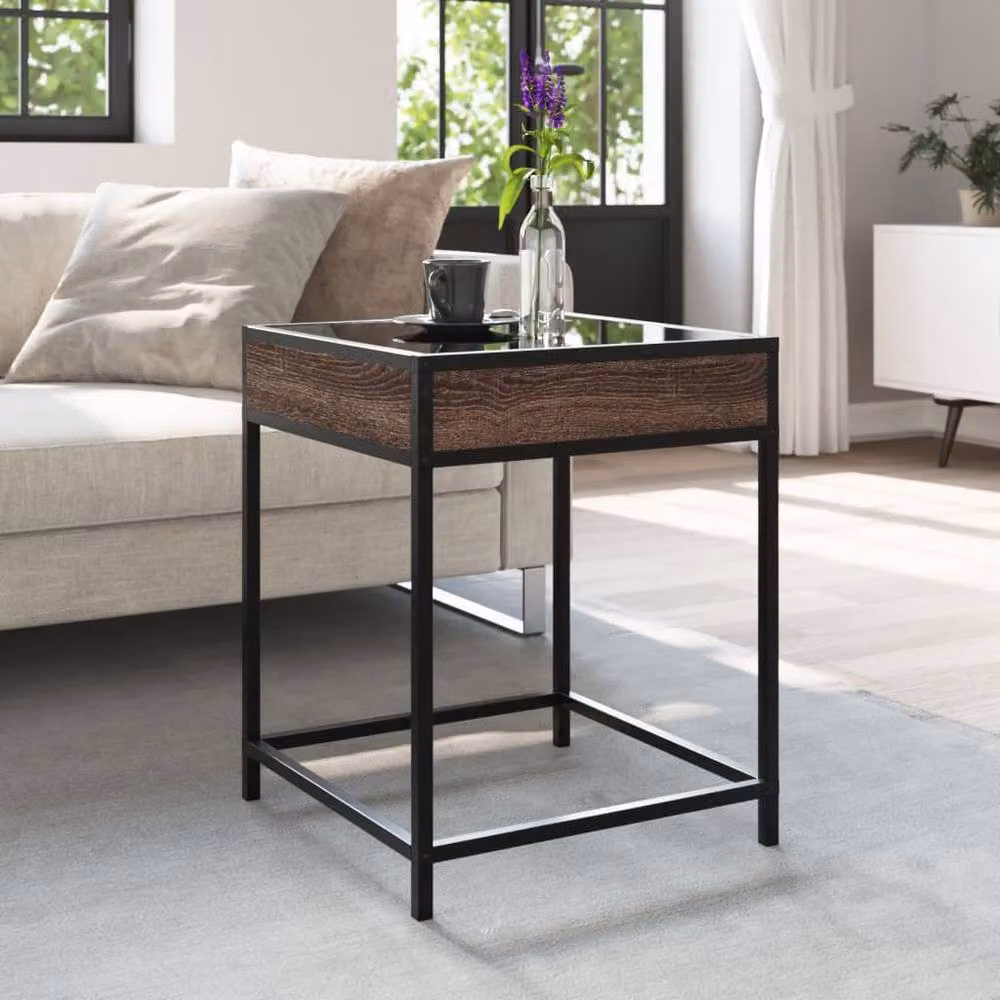 Berkfield Home Infinity LED Coffee Table in Brown Oak, W/D/H: 40 x 40 x 51 cm – 1