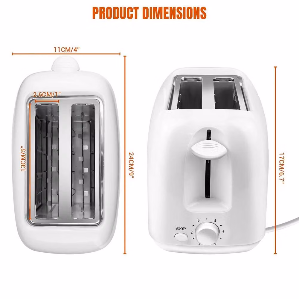 Flavora 2 Slice Toaster in White with 6 Shade Settings and 6 Cooking Modes, W: 15 cm, D: 15 cm, H: 17 cm – 2