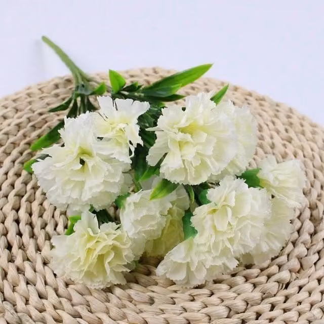 Havendro White Silk Carnation Artificial Flowers for Wedding and Party Decor