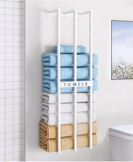 Living and Home Premium Iron Wall Mounted Space-Saving Bathroom Towel Rack, White, Width: 71 cm