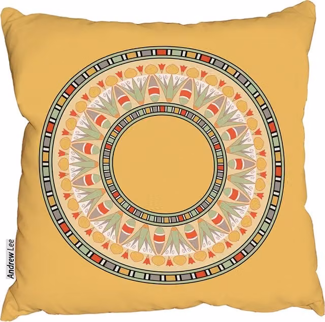 Andrew Lee Modern Round Orange Graphic Cushion, Diameter: 60 cm