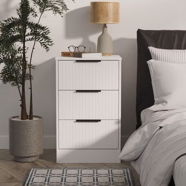 Ready Assembled 2 U Denver 3 Drawer Bedside Cabinet in White – 1