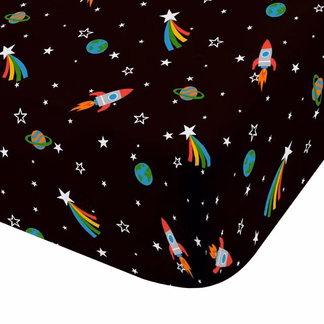 Catherine Lansfield Rainbow Rockets Childrens Fitted Bed Sheet, Black