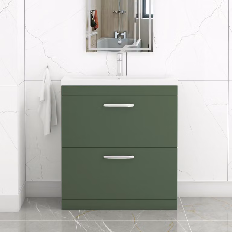 Royal Bathrooms Turin 800mm Floor Standing Mid-Edge Basin Vanity Unit with 2 Drawers, Matt Green