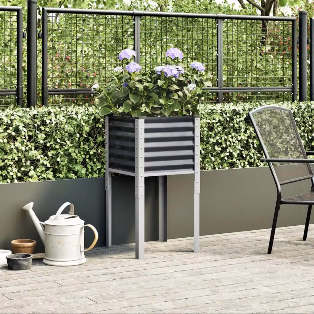 Berkfield Home Anthracite Steel Garden Planter in Black, W/D/H: 45 x 45 x 88 cm – 2