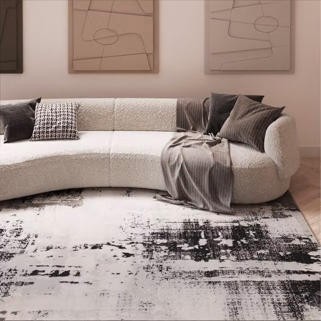 The Rug House Modern Abstract Rectangular Area Rug with High-Low Effect in Silver and Grey, W: 230 cm, D: 160 cm