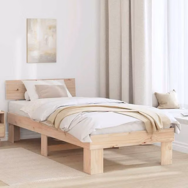 Berkfield Home Solid Pine Wood Bed Frame with Headboard, Brown, W/D/H: 90 x 190 x 73 cm