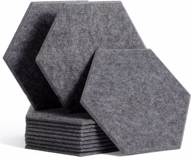NESTLUNE Set of 12 Grey Hexagon Self Adhesive Acoustic Wall Panels