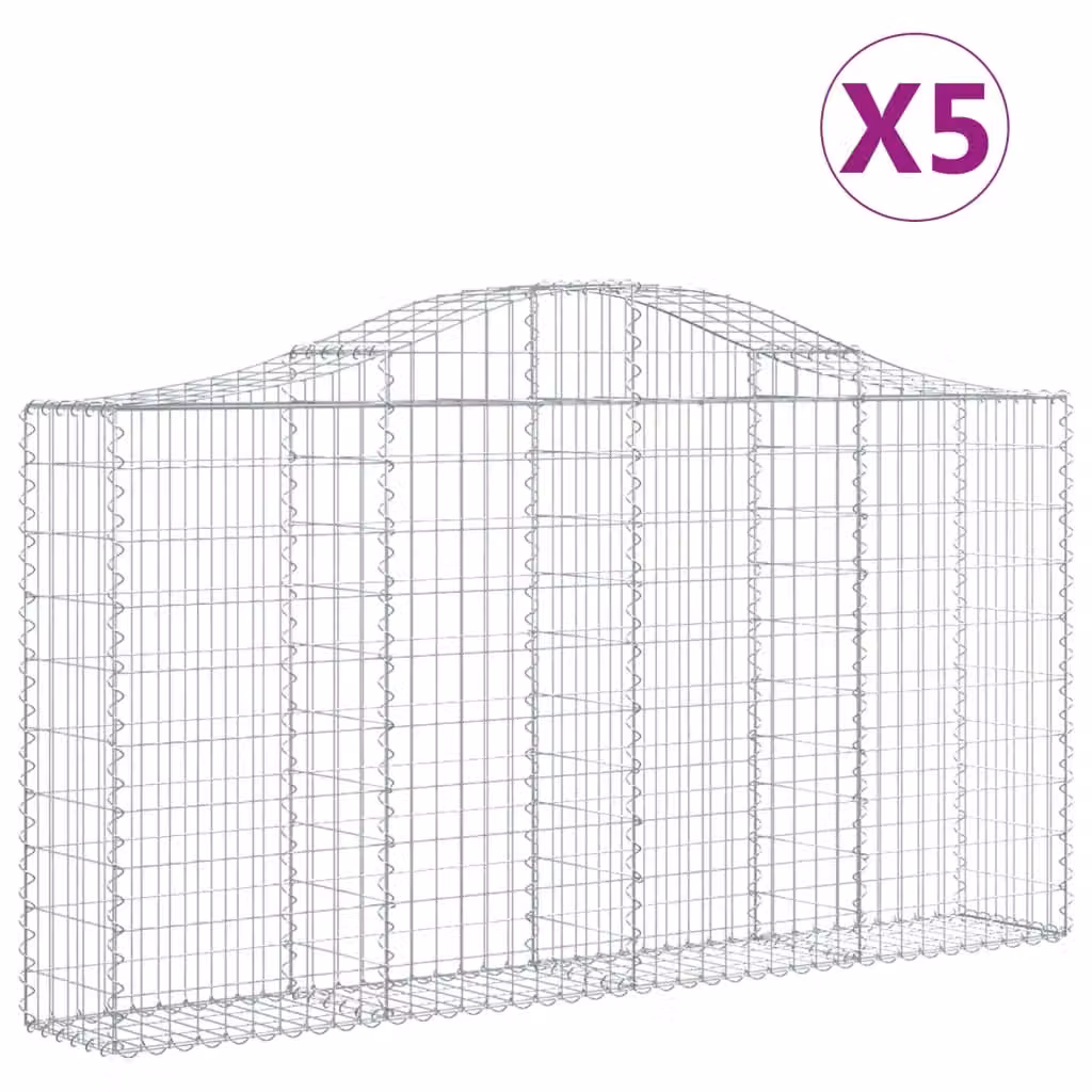 Berkfield Home Arched Gabion Baskets, 5 Piece Set, Silver Galvanised Steel, W: 200 cm, D: 30 cm, H: 100-120 cm – 2