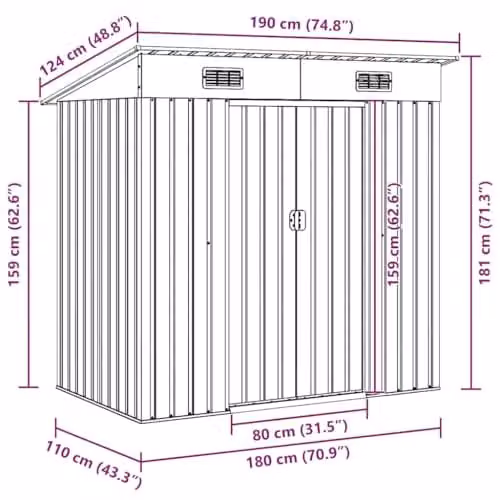 vidaXL Modern Pent Garden Shed in Anthracite Steel, W/D/H: 181 x 124 x 190 cm – 2