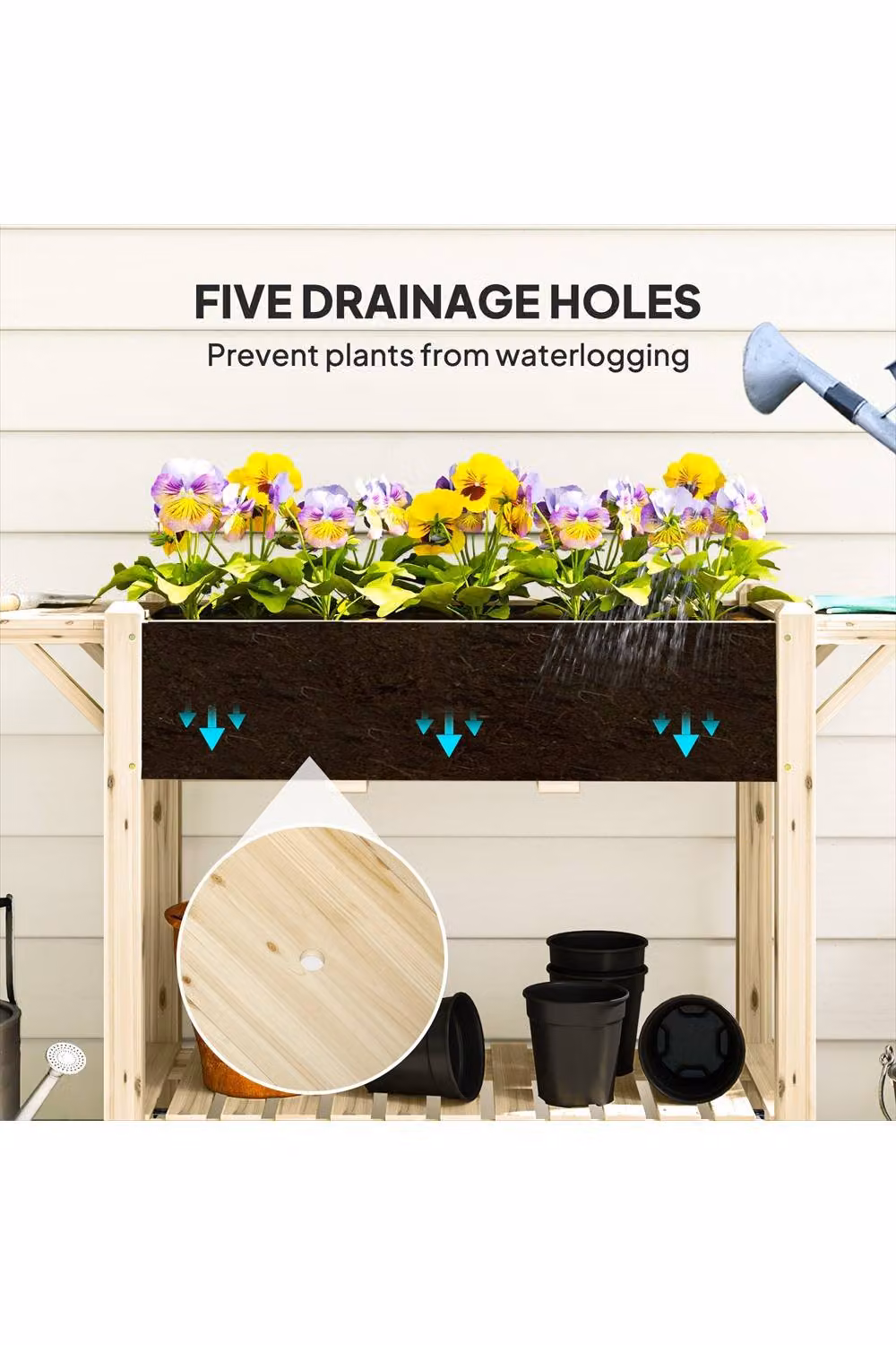 ERGOVEXA Rustic Pine Wooden Raised Garden Planter with Shelves in Brown and Beige – 2