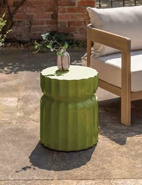 Gallery Direct Cirella Round Outdoor Side Table in Green Lacquered Ceramic and Concrete