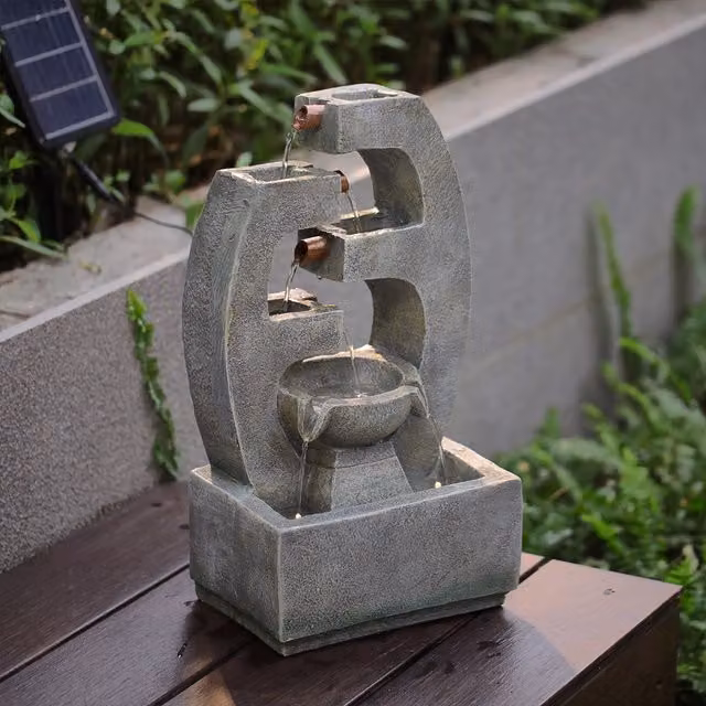 Livingandhome Rock Effect Layered Pipe LED Water Feature Cascade in Grey