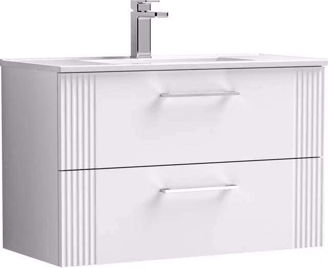Balterley Wall Hung 2 Drawer Vanity Unit with Minimalist Basin, Satin White, Width: 80 cm – 1