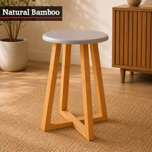 Orsina Blue and Natural Bamboo Round Stool, W/D/H: 30 x 30 x 43 cm – 3