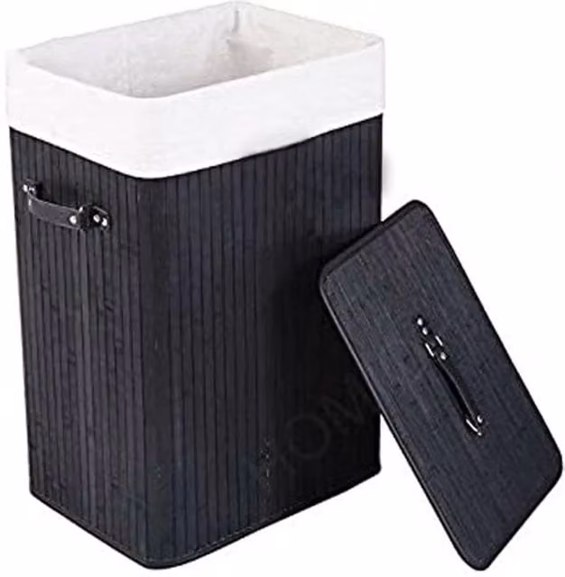 EONLION Black Bamboo Collapsible 72L Laundry Basket with Handles