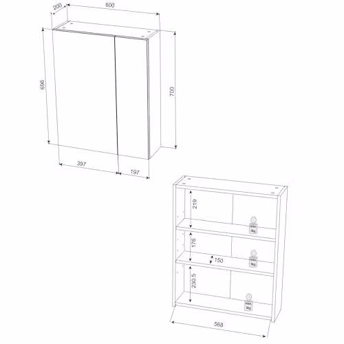 Julian Bowen Austin Brown Wall Mounted Mirrored Bathroom Cabinet with Internal Shelves, W/D/H: 60 x 20 x 70 cm – 2