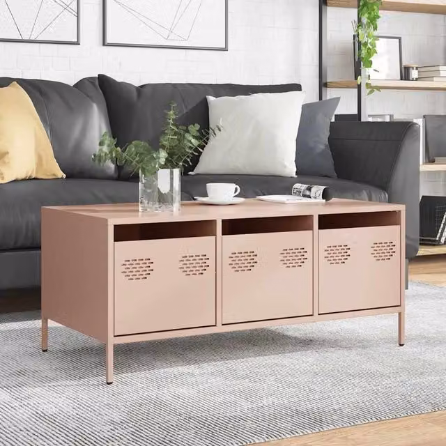 Berkfield Home Pink Industrial Metal Coffee Table W/D/H: 101.5 x 50 x 43.5 cm