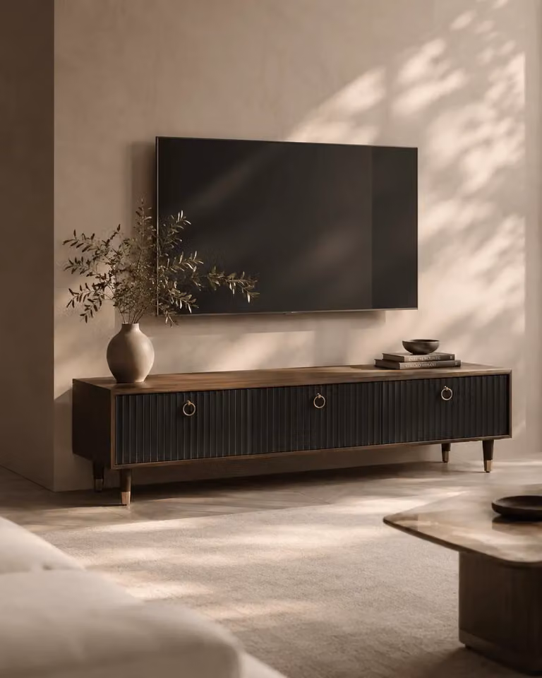 Tommy Franks Trueno Mid-Century Walnut Wood TV Unit in Grey and Brown, W: 172.5 cm, D: 50.0 cm, H: 45.0 cm