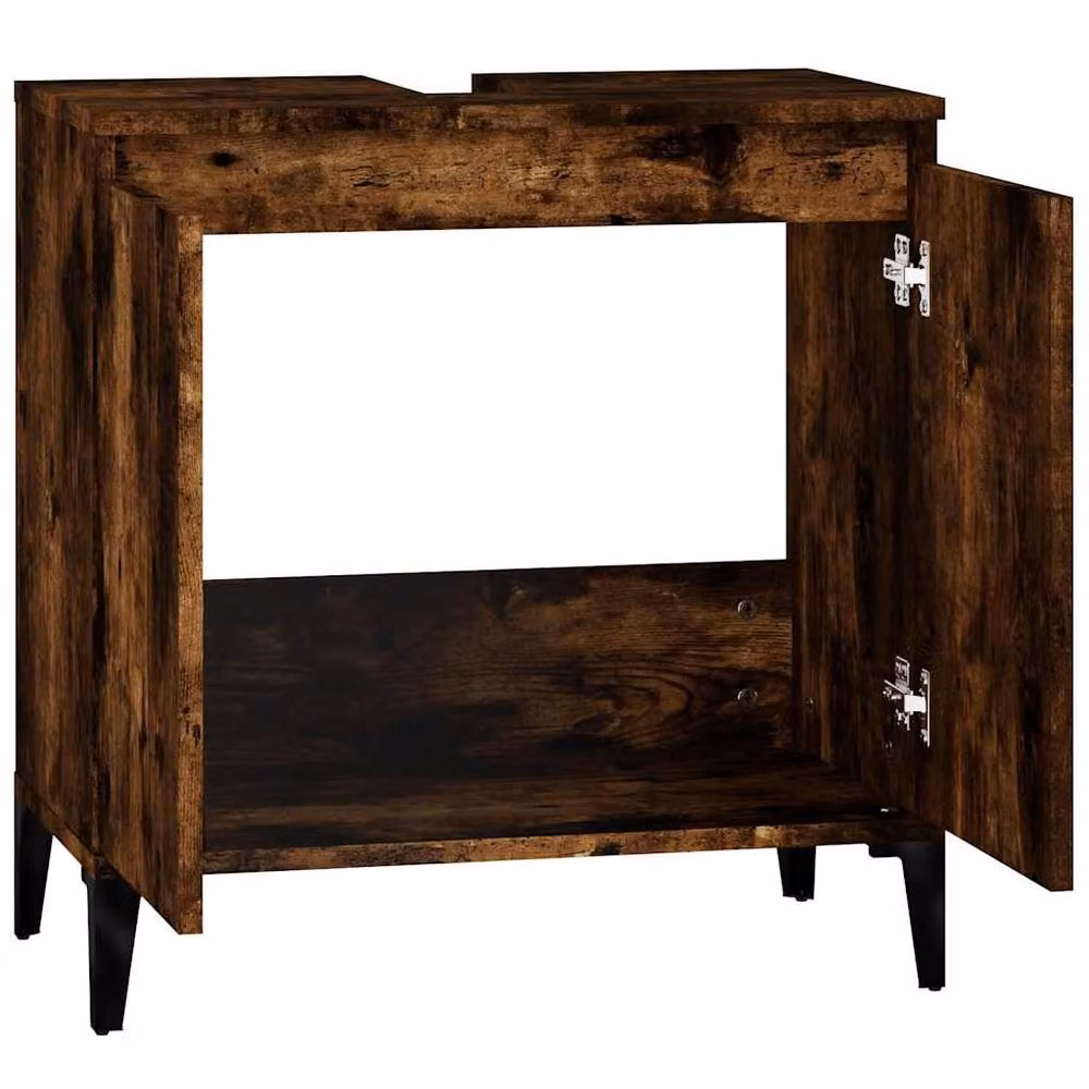 Berkfield Home Smoked Oak Sink Cabinet in Brown, W/D/H: 58 x 33 x 60 cm – 4