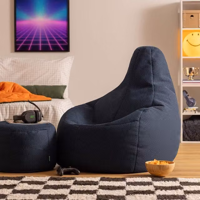 Icon Gaming Performance Mesh XL Recliner Bean Bag and Footstool in Navy Blue