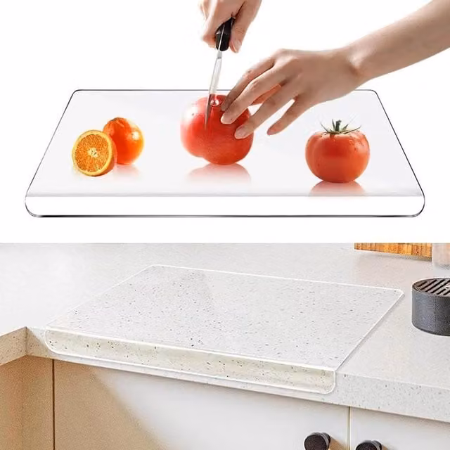 PAWNORA Rectangular Acrylic Kitchen Cutting and Chopping Countertop Board in Transparent