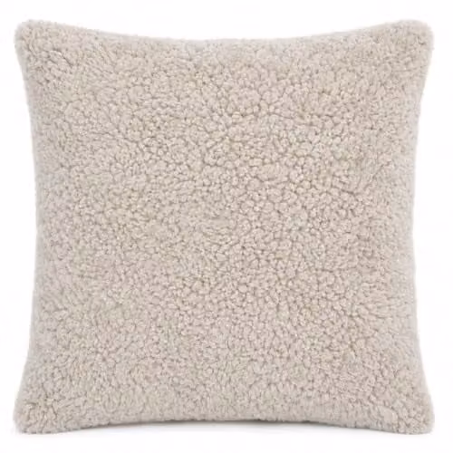 SNUGRUGS Short Curly Wool Sheepskin Cushion with Cotton Backing and Inner, Beige, W/D/H: 40 x 40 x 40 cm