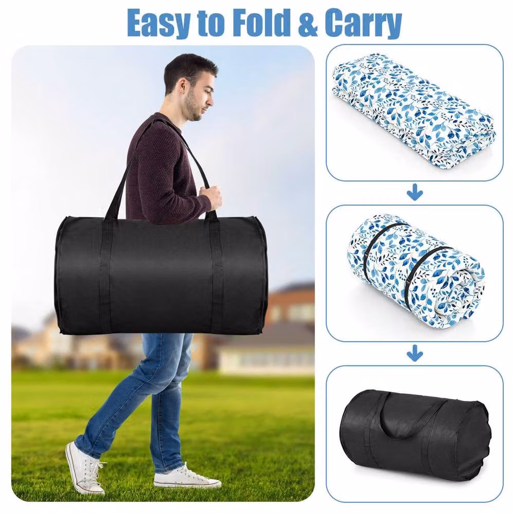 Costway Japanese Floor Mattress Roll Up Futon Tatami Mat with Washable Blue Cover, W: 120 cm, L: 200 cm – 2