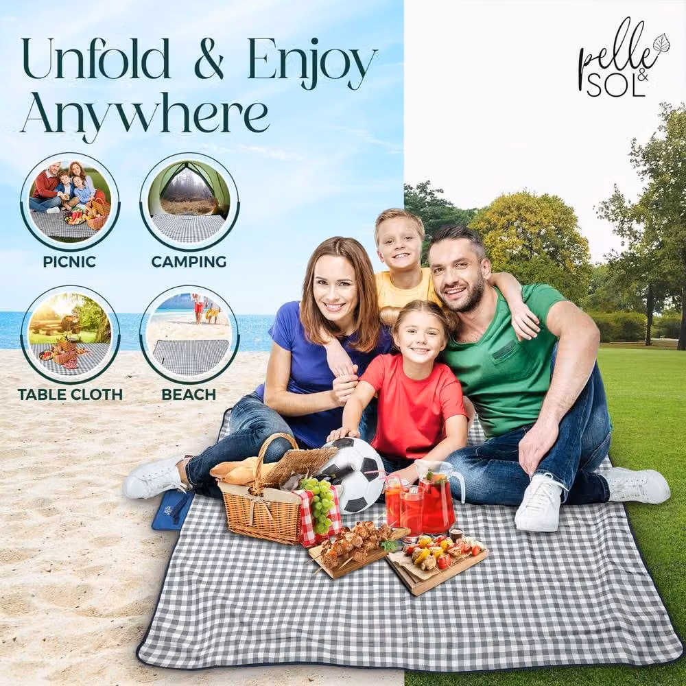 Pelle & Sol Foldable Waterproof Picnic Blanket in Blue and Yellow, W/D/H: 200 x 140 x 1 cm – 5