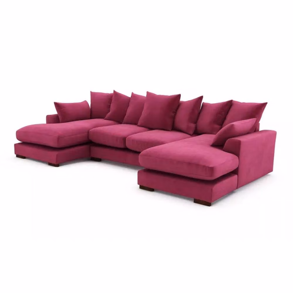 Snug Furniture Birmingham Ltd Linea Reversible U-Shape Double Ended Plush Velvet Sofa with Matching Ottoman and Scatter Cushions in Pink – 2