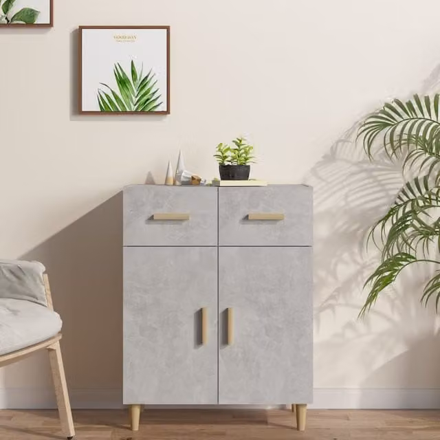 Berkfield Home Sideboard in Concrete Grey, W/D/H: 69.5 x 34 x 90 cm
