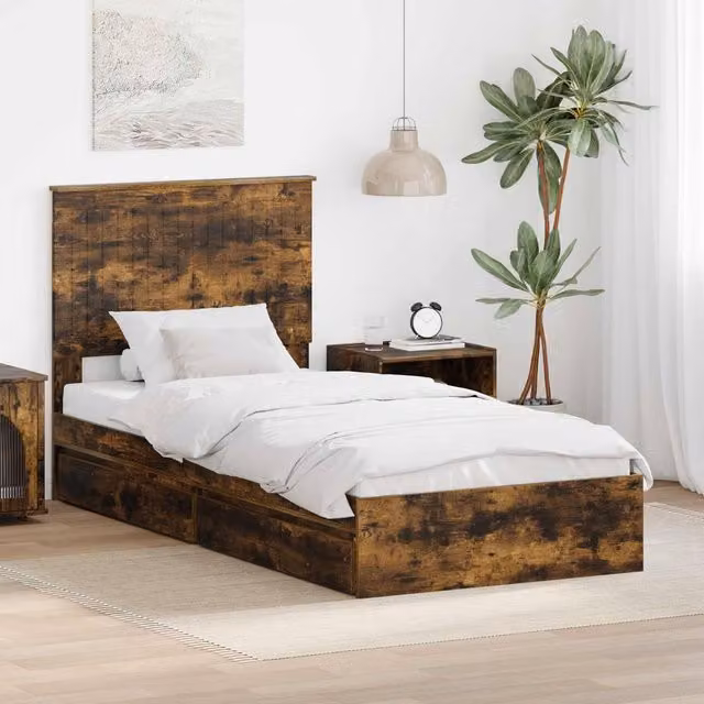 Berkfield Home Modern Storage Bed with Drawers in Smoked Oak Brown, W/D/H: 90 x 200 cm – 1