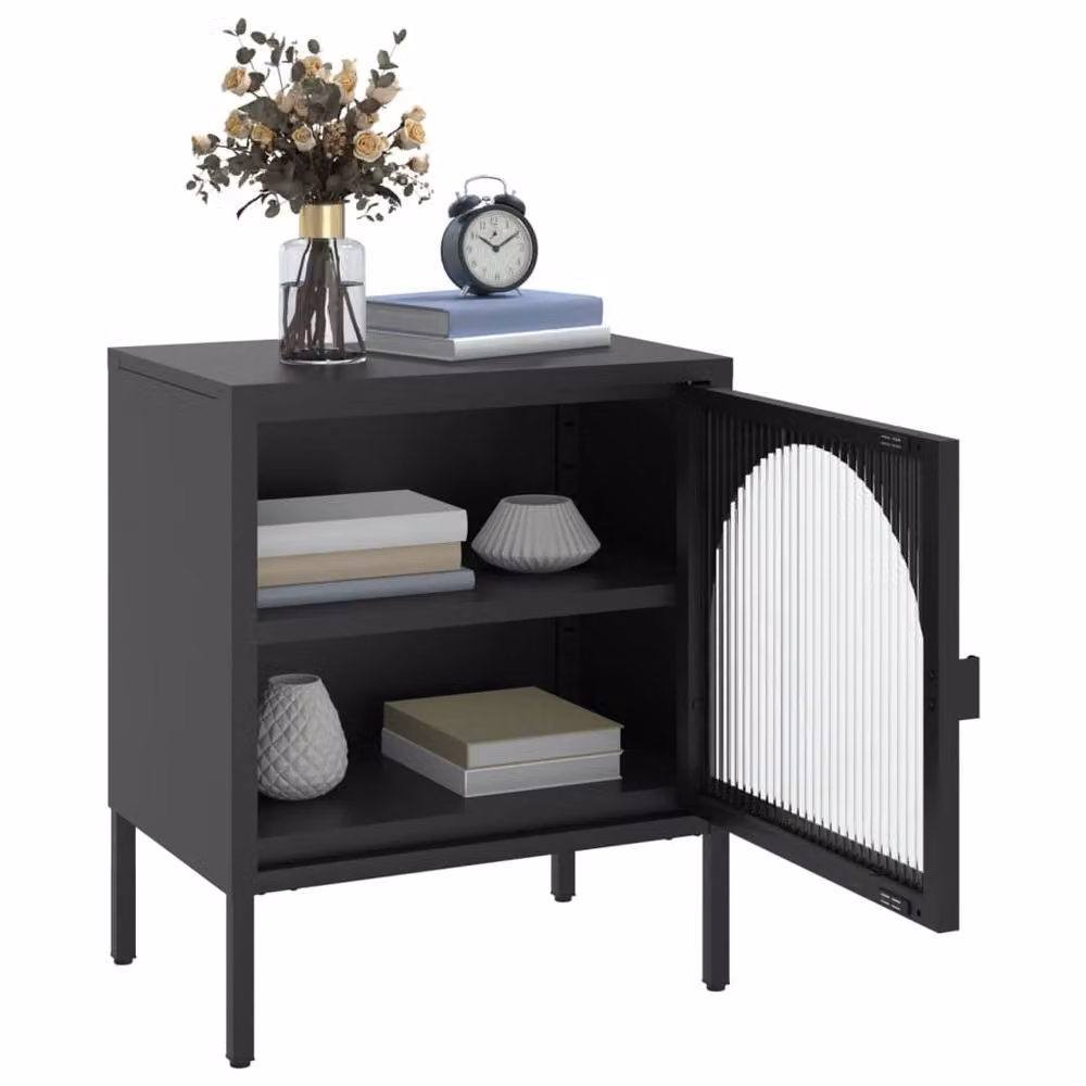 Berkfield Home Modern Black Nightstand in Glass and Steel, W/D/H: 50 x 35 x 60 cm – 3