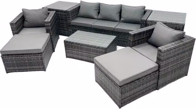 Fimous Modern Outdoor Lounge Set in Grey with 3-Seater Sofa, Armchair, Coffee Table and Ottoman – 1