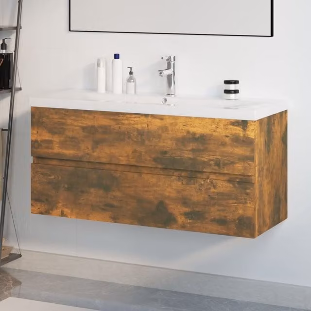 Berkfield Home Sink Cabinet with Built-in Basin in Smoked Oak Brown Engineered Wood