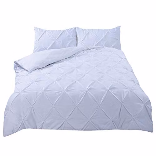 Highams Diamond Pintuck Duvet Cover and Pillowcase Set, White, W/D/H: 180 x 200 cm