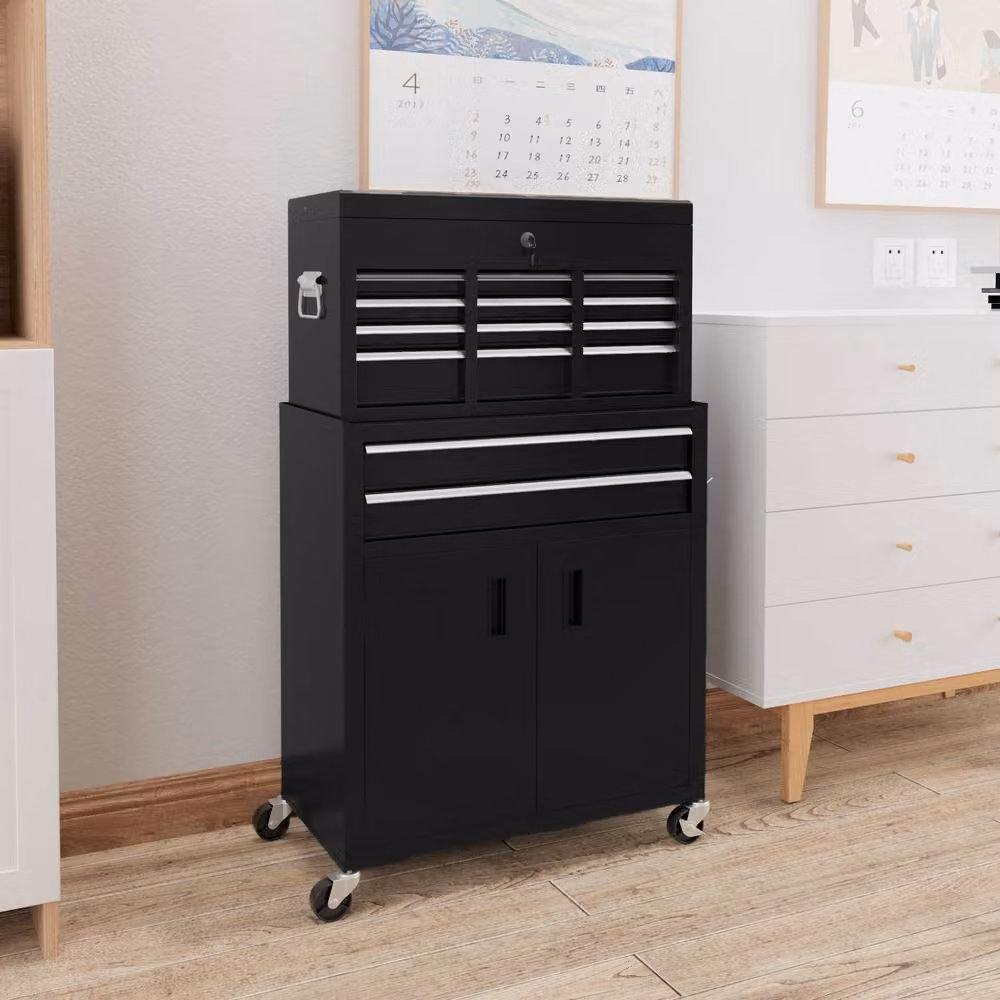 STILVORA Black Metal Tool Chest and Cabinet with 6 Drawers and Lockable Hinged Doors – 2