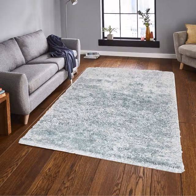 Roseley Super Soft Shaggy Rectangular Rug in Blue or Beige, Width: 110 cm