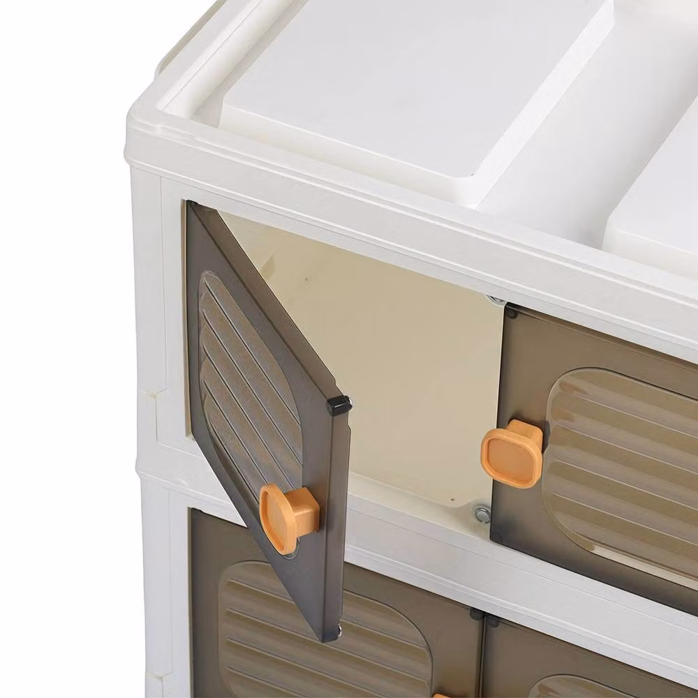 Kelvenix 5-Tier Stackable and Foldable Plastic Storage Cabinet with Wheels in Brown and White – 2