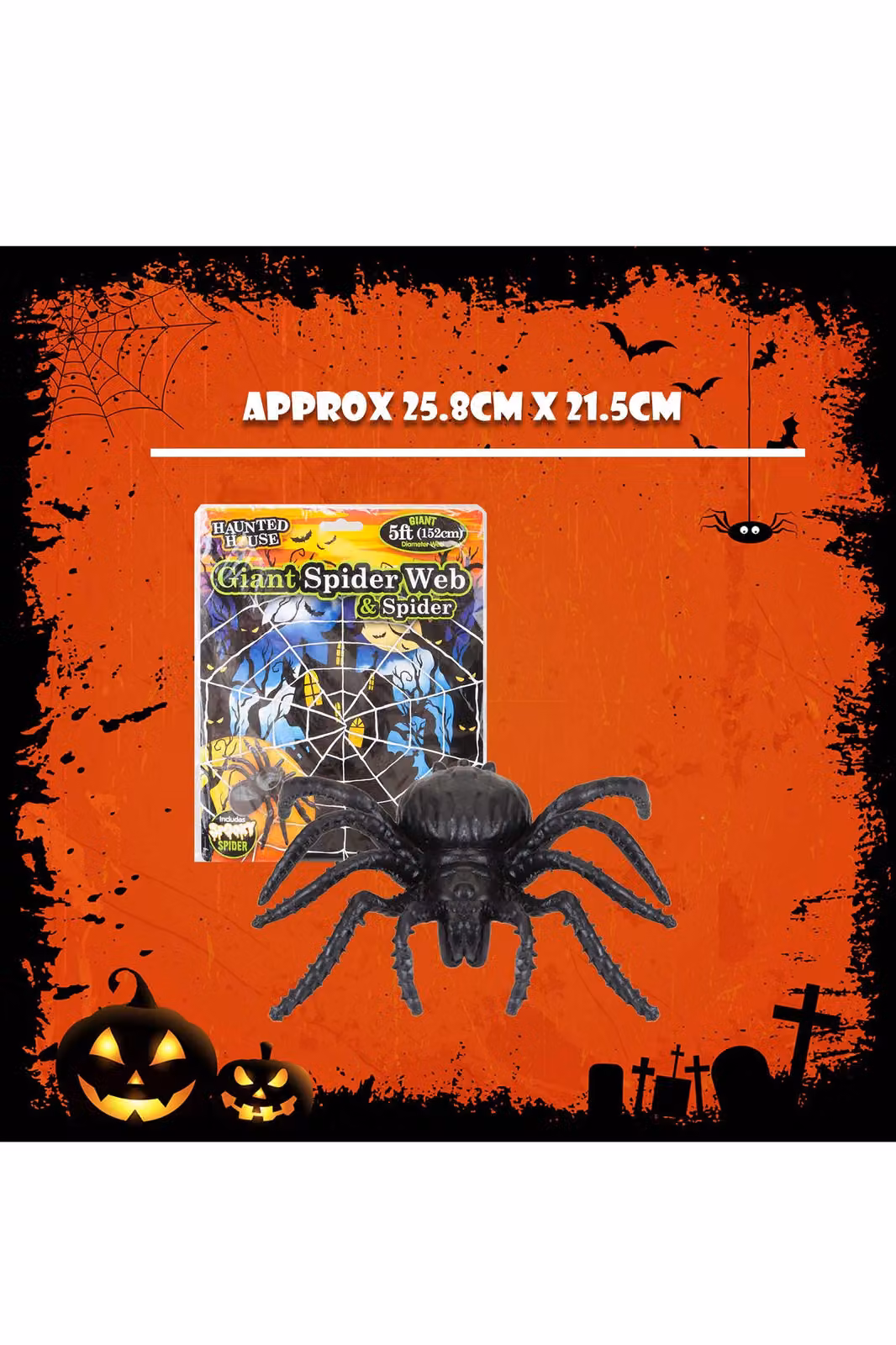 VFM e-Store Giant Halloween Spider Web with Spider Decoration in White, 154 cm – 2