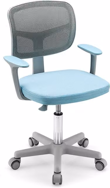 Costway Blue Fabric Swivel Task Chair for Children with Armrests and Castors