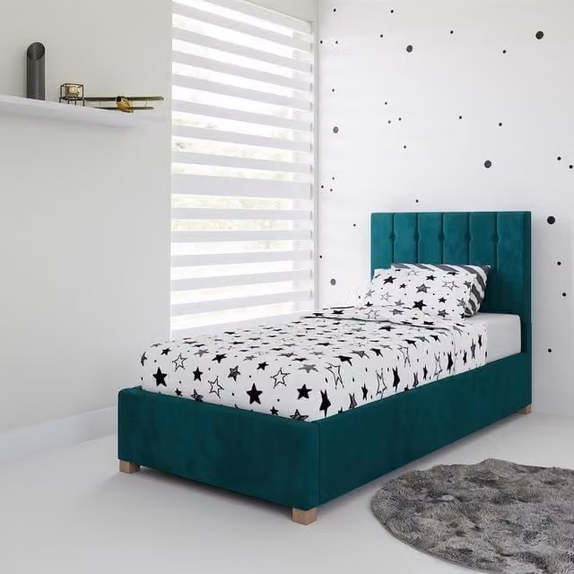 Rest Relax Olivia Single Fabric Ottoman Bed in Green, W/D/H: 90 x 200 cm