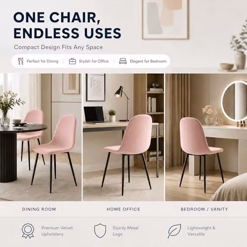 Bravich LTD Ron Velvet Dining Chair in Pink with Metal Legs – 4