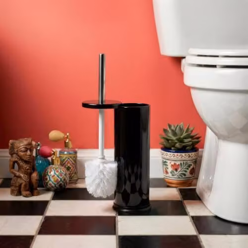 Harbour Housewares Black Stainless Steel Toilet Brush and Holder Set of 2 – 2