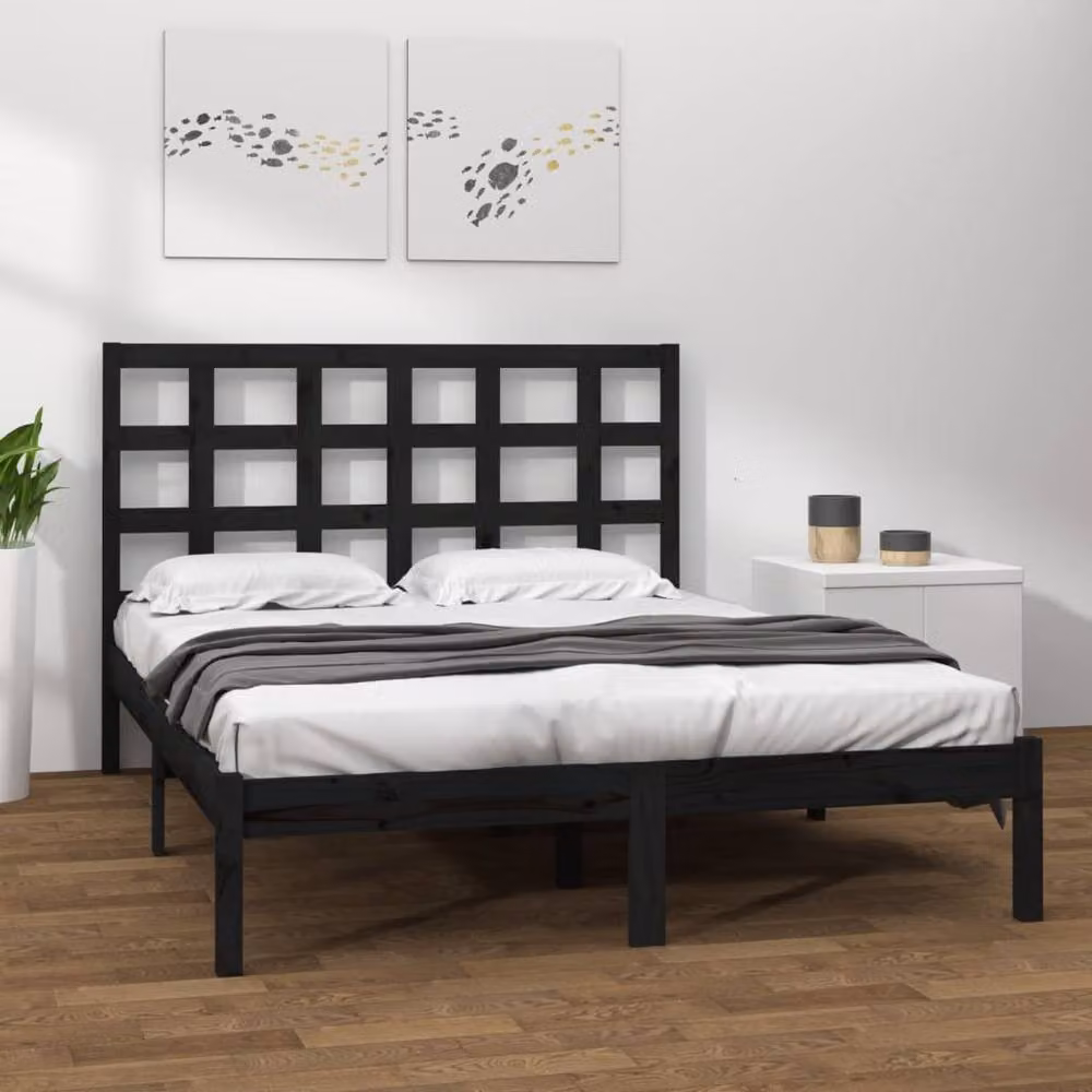 Berkfield Home Black Solid Pine Wood Bed Frame 200 x 200 cm – 2