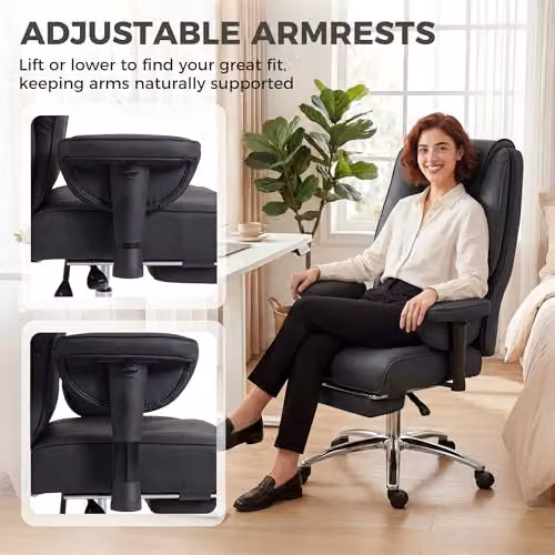 HOMCOM Executive Office Chair in Black with Ergonomic Design, Footrest and Headrest – 5